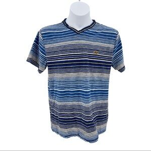Lucky Brand Blue Striped V-Neck SS T-Shirt Sz M